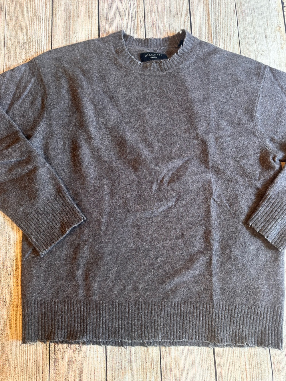 AllSaints Men’s Charcoal Grey Wool Blend Crewneck Sweater M